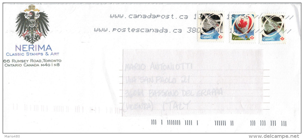 LETTERA  DAL CANADA PER L' ITALIA   ANNO  2010     (VIAGGIATA) - Histoire Postale