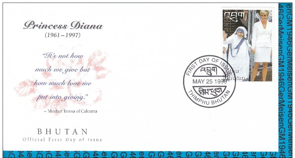 FDC Cover Bhutan - Princess Diana - Familles Royales