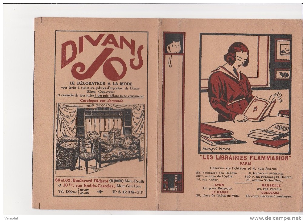 COUVRE LIVRE "LIBRAIRIE FLAMMARION " PARIS- AVEC PUBLICITE  DIVANS JO - - Other Book Accessories