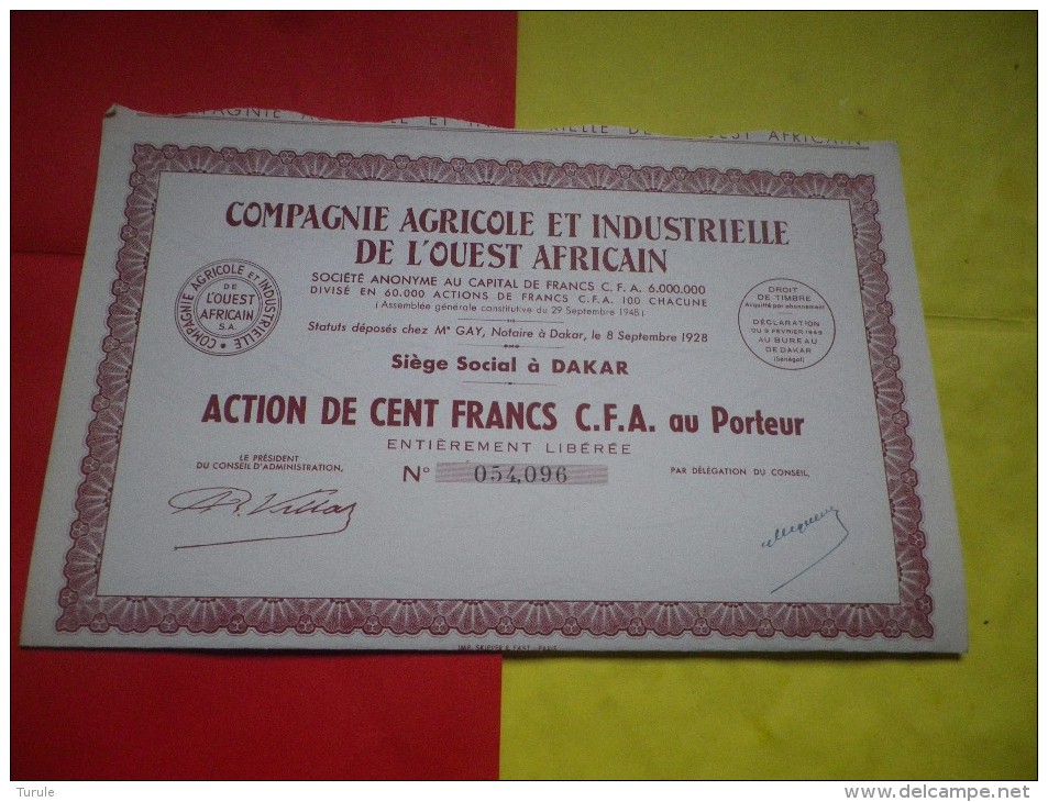 COMPAGNIE AGRICOLE ET INDUSTRIELLE DE L'OUEST AFRICAIN (dakar,senegal) - Andere & Zonder Classificatie