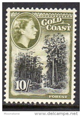 Gold Coast Ghana QEII 1952-4 Definitives 10/- Value, Lightly Hinged Mint - Gold Coast (...-1957)