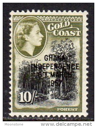 Gold Coast Ghana QEII 1957 Independence Overprints 10/- Value, MNH - Gold Coast (...-1957)