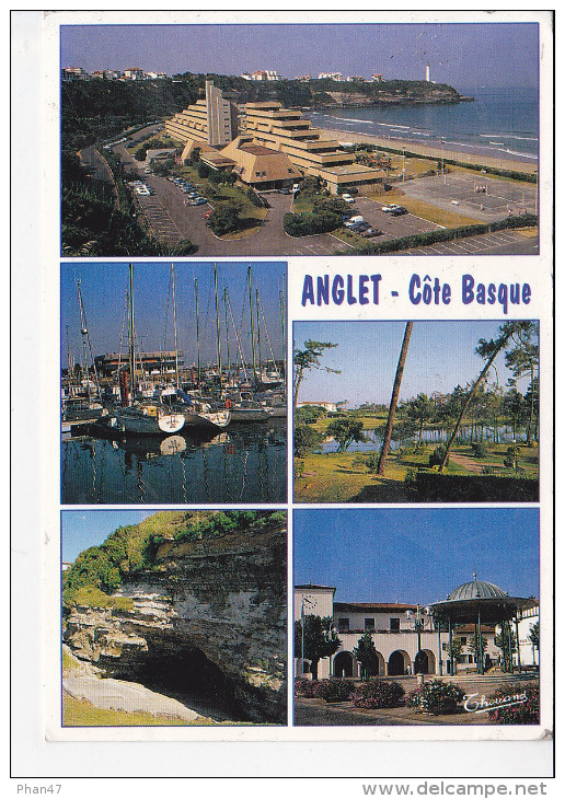 ANGLET (64-Pyrénées-Atlantiques), V.V.F. Et Phare, Port Du Brise-Lames, Forêt Et Lac De Chiberta, Grotte, Mairie, Ed. Th - Anglet