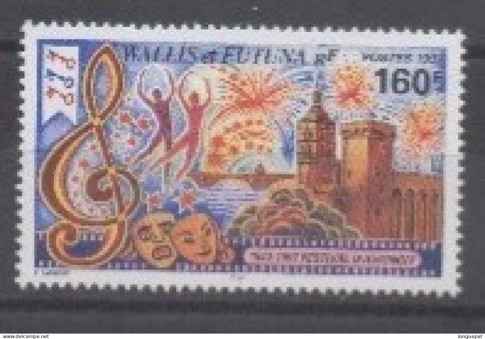 WALLIS Et FUTUNA  :Théâtre - Festival D'Avignon : 50 Ans - Palais Des Papes, Pont, Clefs Musicales, Masques, Danseurs - - Unused Stamps