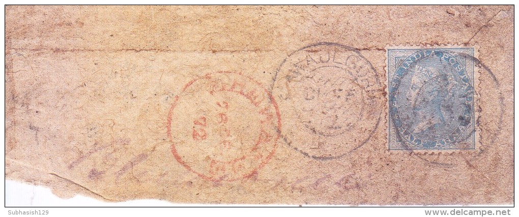 BRITISH EAST INDIA QUEEN VICTORIA EARLY USED COVER WITH EAST INDIA HALF ANNA BLUE STAMP - 1882-1901 Empire