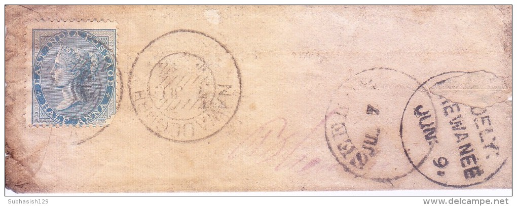 BRITISH EAST INDIA QUEEN VICTORIA EARLY USED COVER WITH EAST INDIA HALF ANNA BLUE STAMP - 1882-1901 Impero