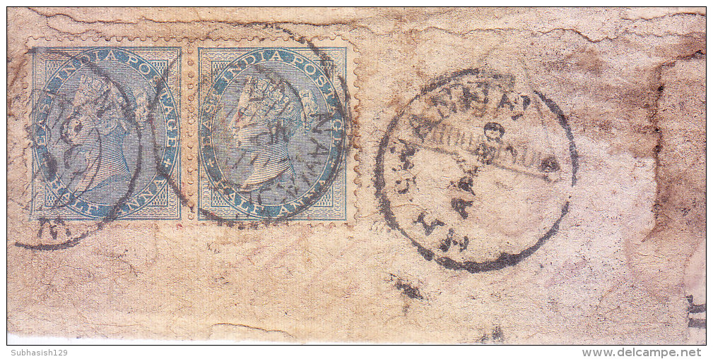 BRITISH EAST INDIA QUEEN VICTORIA EARLY USED COVER WITH EAST INDIA HALF ANNA BLUE STAMP - 1882-1901 Empire