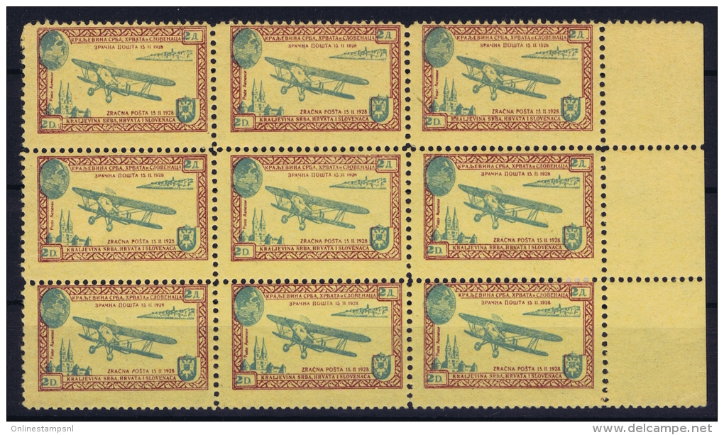 YUGOSLAVIA: Airmail Essay Block Of 9 Sheetborder Part MNH/** Part MH/* Falz. Pleas See Scan - Poste Aérienne