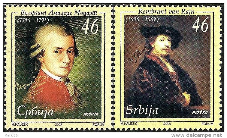 Serbia - 2006 - Personalities - Music And Art - Wolfgang Mozart And Rembrandt - Mint Stamp Set - Serbia