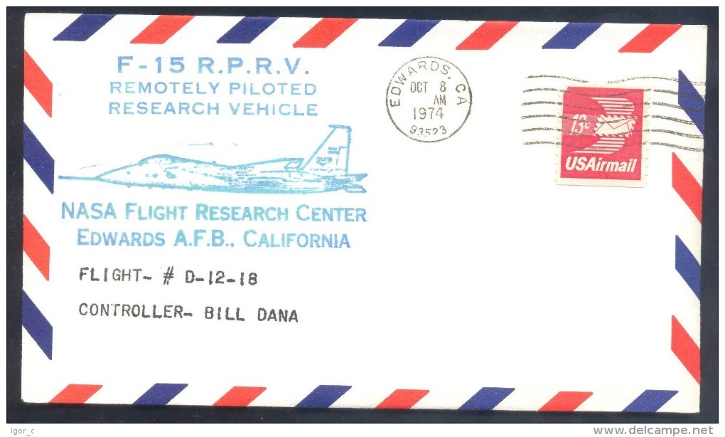 USA 1974 Air Mail Cover: Space Weltraum: NASA Flight Research CEnter Edwards; F-15 Remotely Piloted Vehicle - Etats-Unis