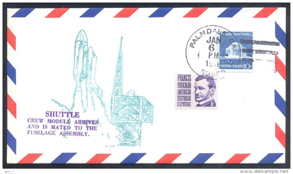 USA 1976 Air Mail Cover: Space Weltraum: NASA Shuttle Crew Module Arrives And Is Mated To The Fuselage Assembley - Etats-Unis