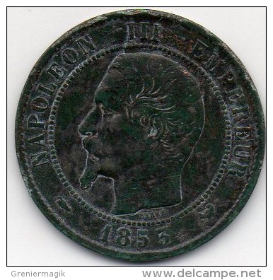 France - 10 Centimes 1853 W - Napoléon III Empereur - Chien (atelier : Lille) - 10 Centimes