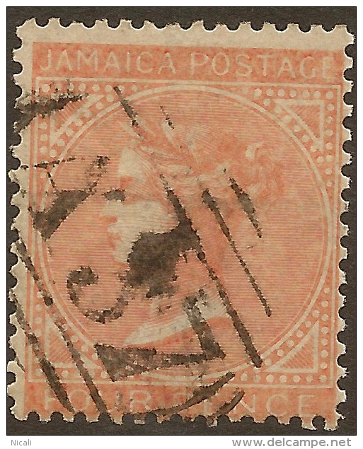 JAMAICA 1860 4d Red-orange QV SG 4a U #QG138 - Jamaica (...-1961)