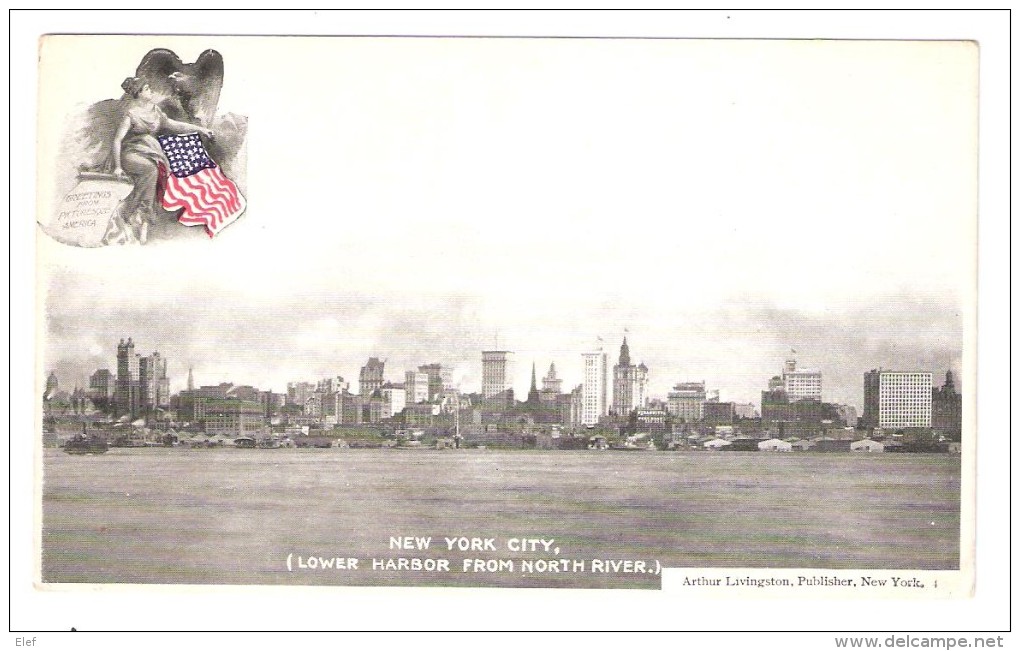 New York City (lower Harbor From North River)," Greetings From Picturesque America " EAGLE & US Flag, C 1900, VF - Multi-vues, Vues Panoramiques