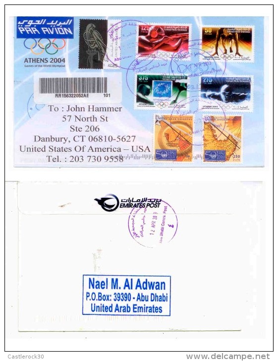 E) 2013 UNITED EMIRATES STATES, ATHENS OLYMPICS 2004 EDITION, CIRCULATED COVER MULTIPLE TO USA - Abu Dhabi