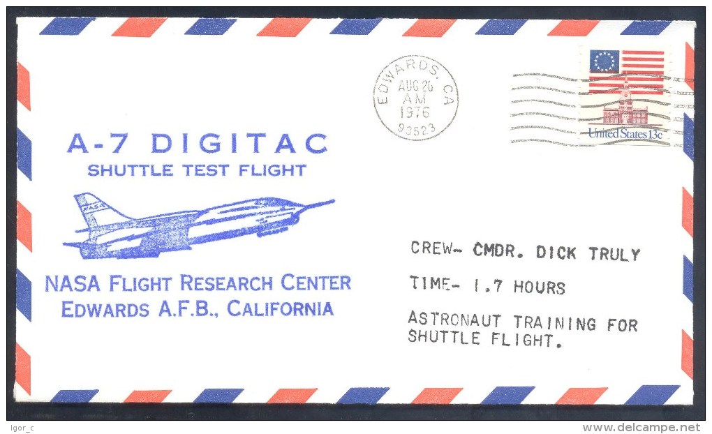 USA 1976 Air Mail Cover: A-7 Digitac Shuttle Test Flight; NASA Flight Research Center Edwards California; - Etats-Unis