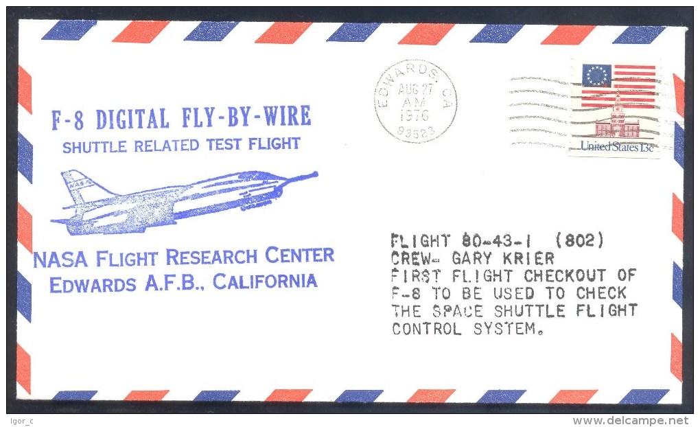 USA 1976 Air Mail Cover: F-8 Digital FLY-BY-WIRE Shuttle Related Test Flight; NASA Flight Research Center Edwards Califo - Etats-Unis