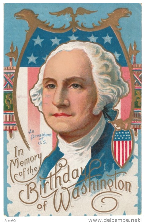 George Washington US President Birthday Holiday, C1900s/10s Vintage Embossed Postcard - Presidenten