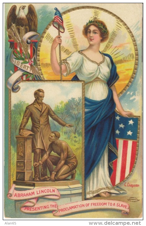Lincoln US President, Emancipation Proclamation Slavery Slaves Freed C1900s Vintage Embossed Postcard - People
