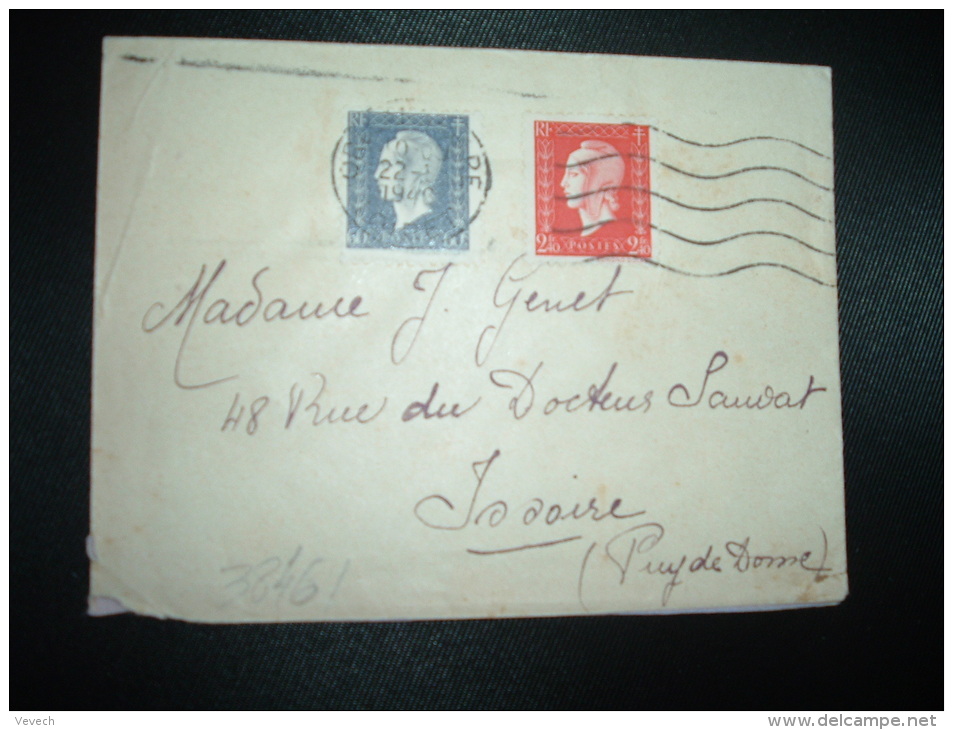 LETTRE TP MARIANNE DE DULAC 2F40 + 60c OBL.MEC.22-10-1946 ORLEANS GARE (45 LOIRET) - 1944-45 Marianne Van Dulac