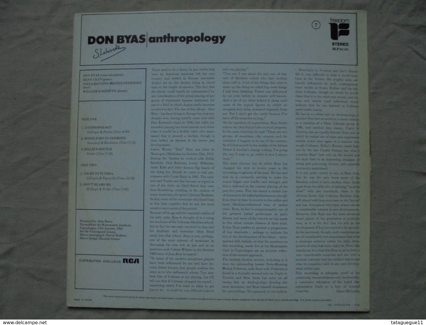 Disque Vinyle 33 T DON BYAS Anthropology 1963 Jazz - Jazz