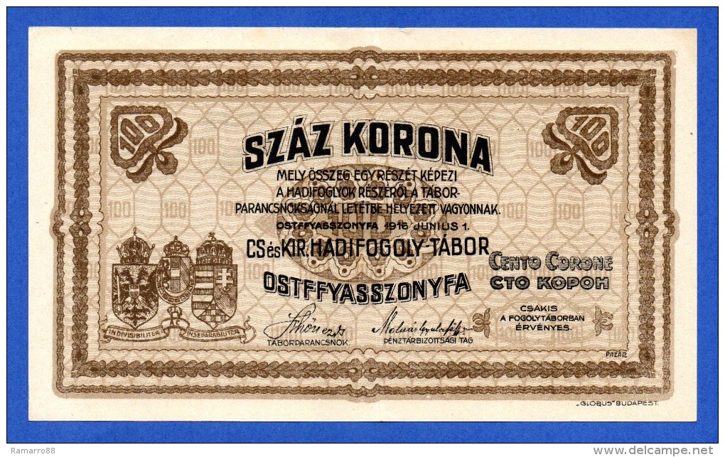 Hungary R5 Ostffyasszonyfa WWI POW Camp 100 Corone / Korona / Kronen 1916 XF~AU - Ungheria