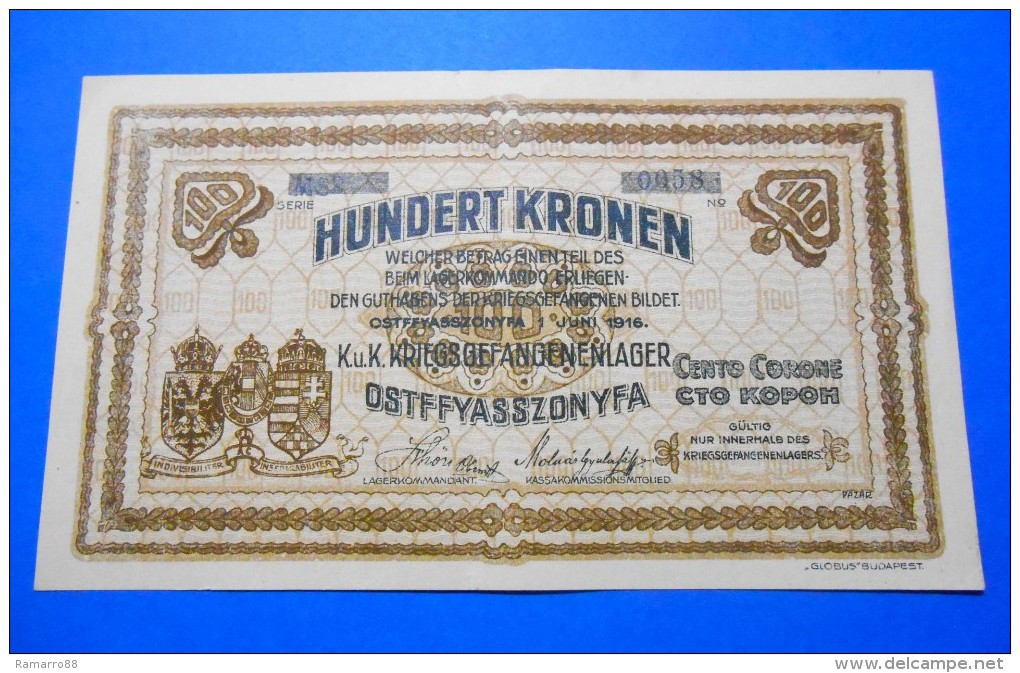 Hungary R5 Ostffyasszonyfa WWI POW Camp 100 Corone / Korona / Kronen 1916 XF~AU - Ungheria