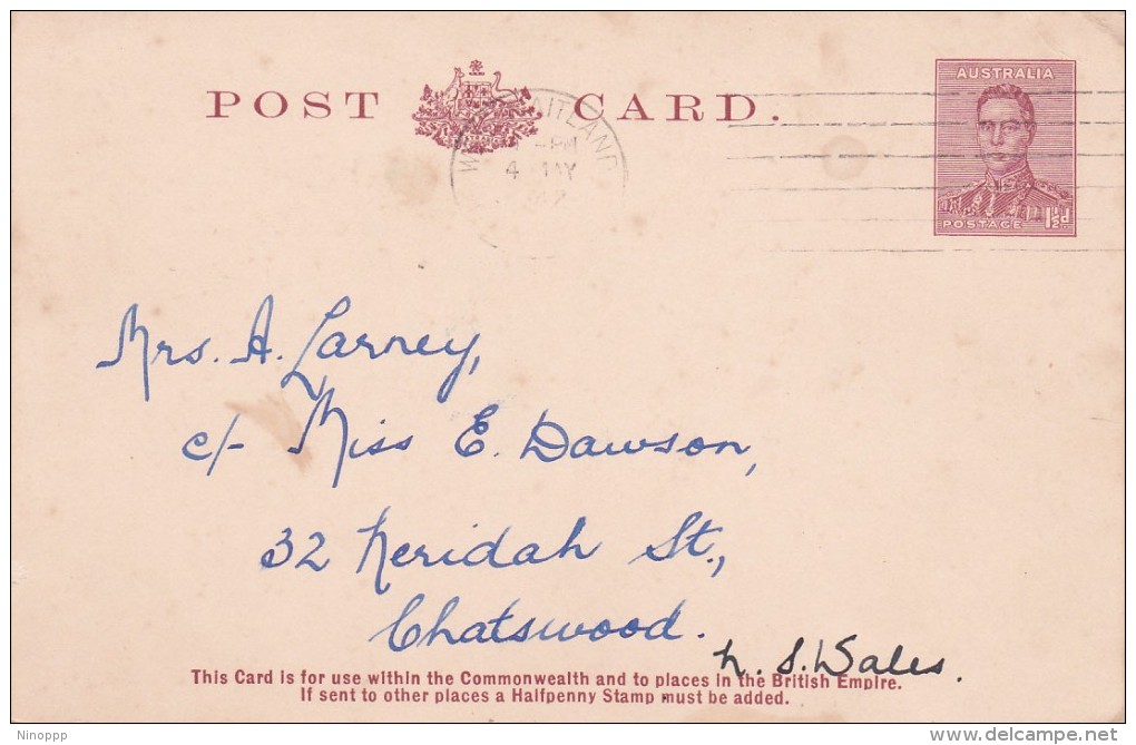 Australia Postal Cards 1938 King George VI 3 Penny Brown PC 36 Used - Postal Stationery