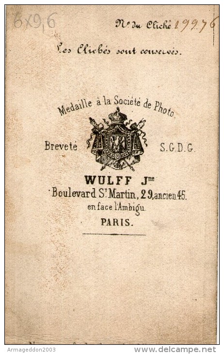 M35 / PHOTO Cvd : 6 X 9.6 CM / 1900 / PARIS WULFF  / HOMME VOIR DOS - Anciennes (Av. 1900)