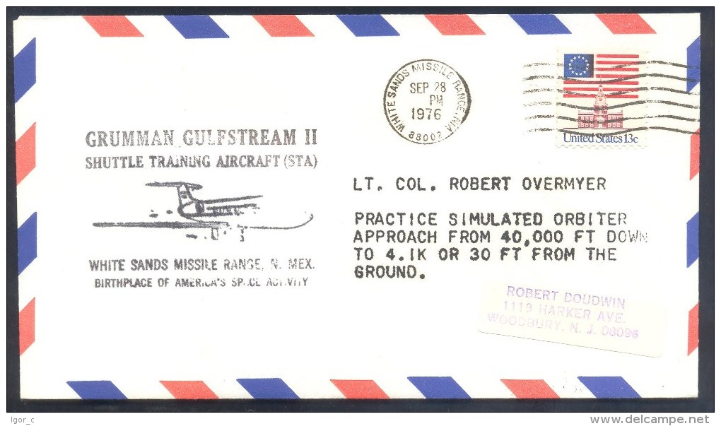 USA 1976 Air Mail Cover: Grumman Gulfstream II, Space Shuttle Training Aircraft, White Sands Missile Range N. Mex - Etats-Unis