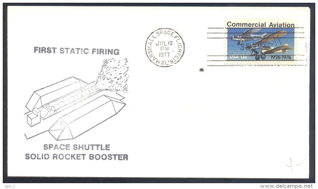USA 1977 Cover: Space Weltraum First Static Firing Space Shuttle Solid Rocket Marshall Space Flight Center Cancelllation - Etats-Unis