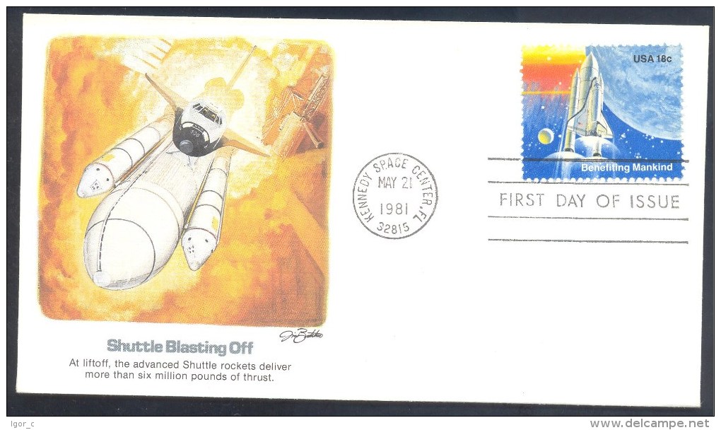 USA 1981 Cover: Space Weltraum Nasa :Space Shuttle Liftoff - Kennedy Space Center; - Etats-Unis