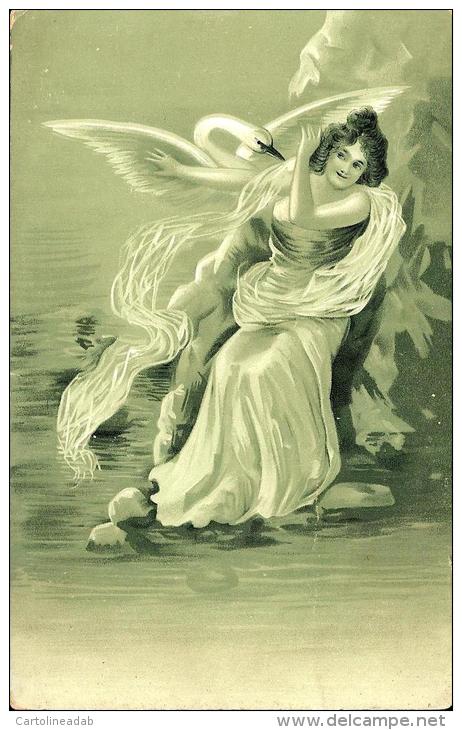 [DC4495] CARTOLINA ILLUSTRATA - DONNA CON CIGNO - Non Viaggiata - Old Postcard - Zonder Classificatie