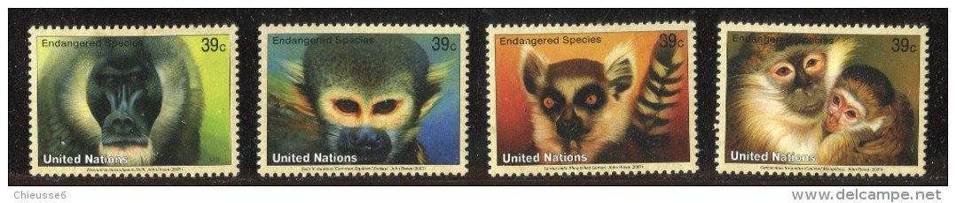 (cl. 4 - P.45)  Nations Unies - New York ** N° 1024 à 1027 (ref. Michel Au Dos)  - Singes - - Unused Stamps