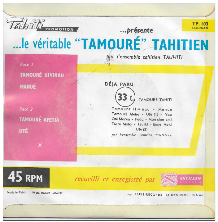 Tauhiti 45t. EP *tamouré Tahiti* - Musiche Del Mondo