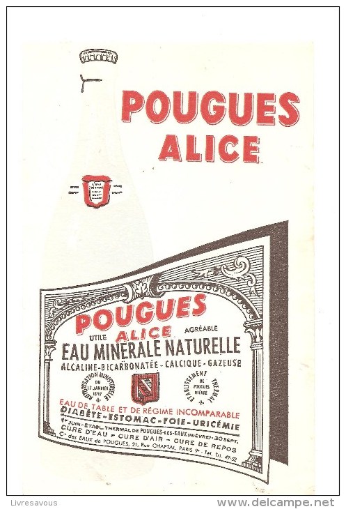 Buvard. POUGUES ALICE EAU MINERALE NATURELLE - Limonades