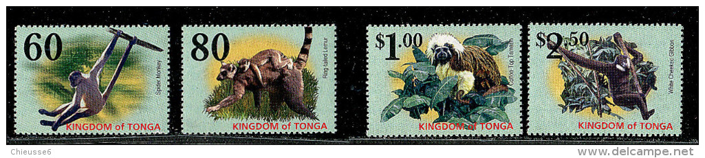 (cl. 4 - P.58) Tonga ** Tbres Du Bloc N° 43 (ref. Michel Au Dos)  - Année Lunaire Du Singe. Singes Divers - - Tonga (1970-...)