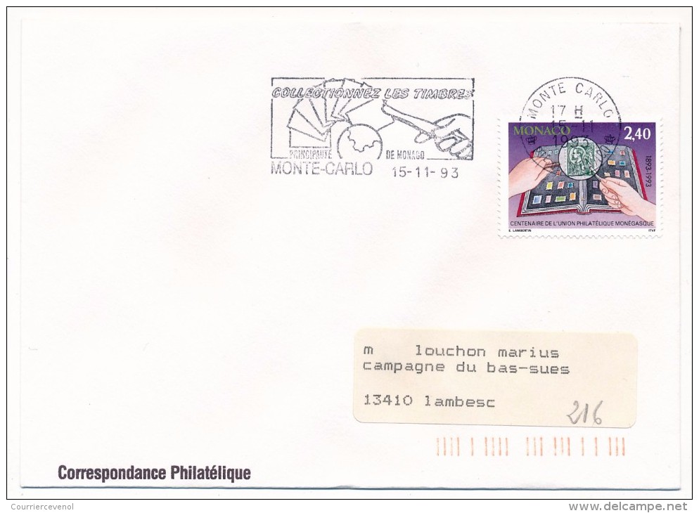 MONACO - Enveloppe OMEC Concordante - Collectionnez Les Timbres - Monte Carlo - 1993 - Storia Postale