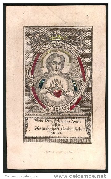 Präge-Heiligenbild Herz Jesu Christi, Entwurf Um 1780, Kupferstich, Bibelvers - Images Religieuses