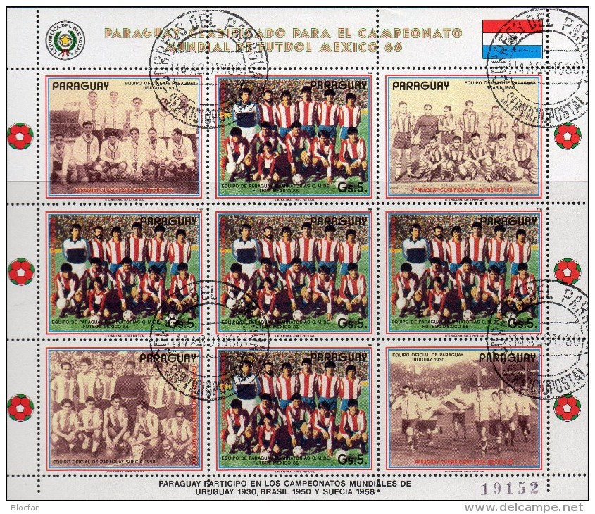 Fußball-Championat In Mexiko 1986 Paraguay 3983 9-Kleinbogen O 18€ Team In Mexico Bloc Sport M/s Soccer Sheetlet America - Paraguay