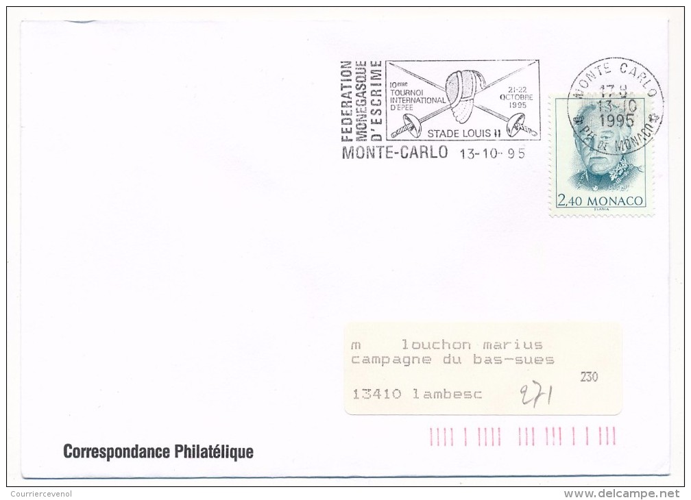 MONACO - OMEC S/Enveloppe - Fédération Monégasque D'Escrime / 10eme Tournoi - Monte Carlo 1995 - Storia Postale