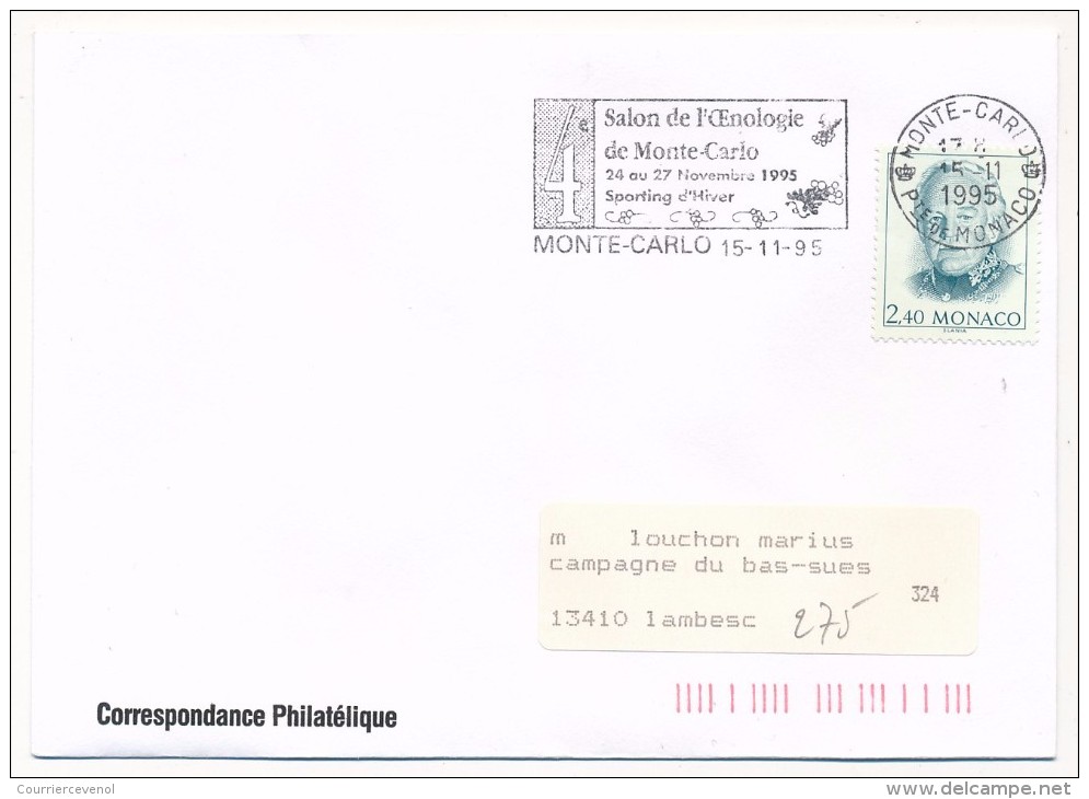 MONACO - OMEC S/Enveloppe - Salon De L'Oenologie De Monte-Carlo - Monte Carlo 1995 - Storia Postale
