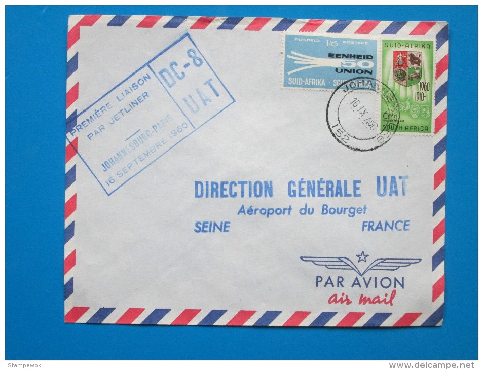 1960 South Africa - First Flight By DC8, Johannesburg To Paris (16th Sept.)(Aviation) - Airmail