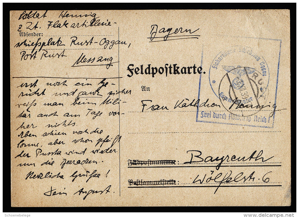 A3547) DR Feldpostkarte Von Flakartillerieschiessplatz Rust-Oggau 1.12.39 - Briefe U. Dokumente