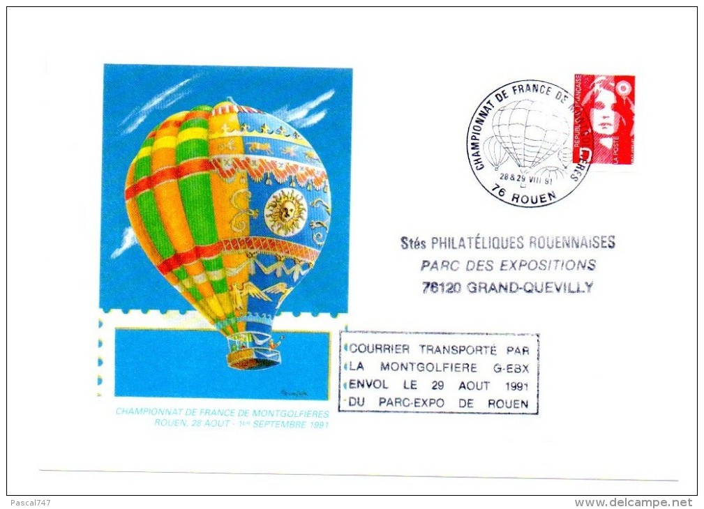 Courrier Par Montgolfiere 29 8 1991  Rouen - Altri & Non Classificati