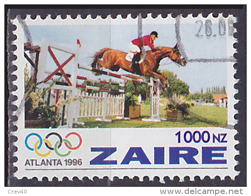 Timbre Oblitéré N° 1418(Yvert) Zaïre 1996 - JO Atlanta, équitation, Saut D´obstacles - Oblitérés