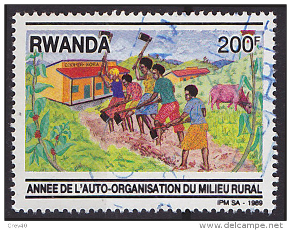 Timbre Oblitéré N° 1420(Michel) Rwanda 1989 - Auto-organisation Du Milieu Rural - Oblitérés