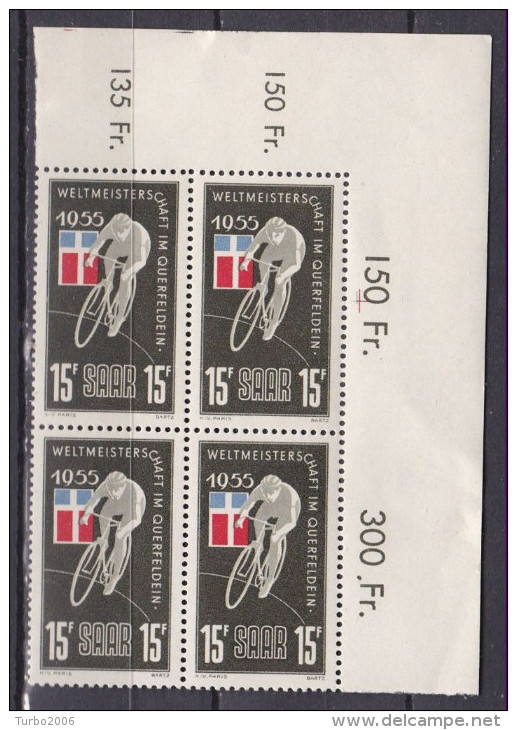SAARLAND 1955 Racing Cyclist Wielrenner 15 Fr. Michel 357 In Marginal Cornerblock Of 4 MNH - Wielrennen