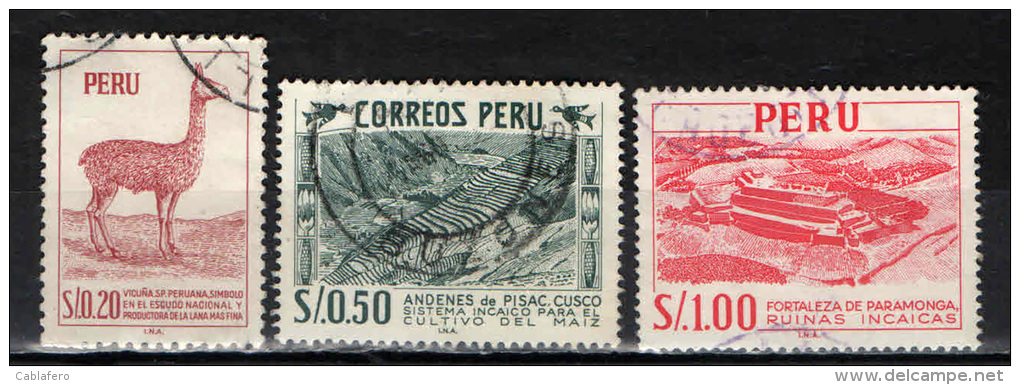 PERU' - 1966 - VIGOGNA PERUVIANA - COLTIVAZIONE DI MAIS E FORTEZZA DI PARAMONGA - PRINTED: INA - USATI - Peru