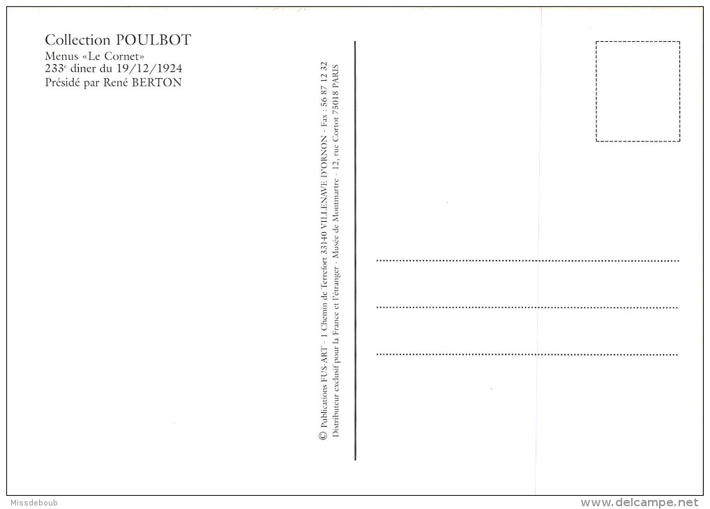 CPM Collection POULBOT Menus Le Cornet 233° Diner 19-12-1924 Comment T´appelles Tu Comme Papa Et T´habites? Sale Cochon - Poulbot, F.